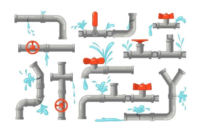 An illustration of multiple leaking pipes